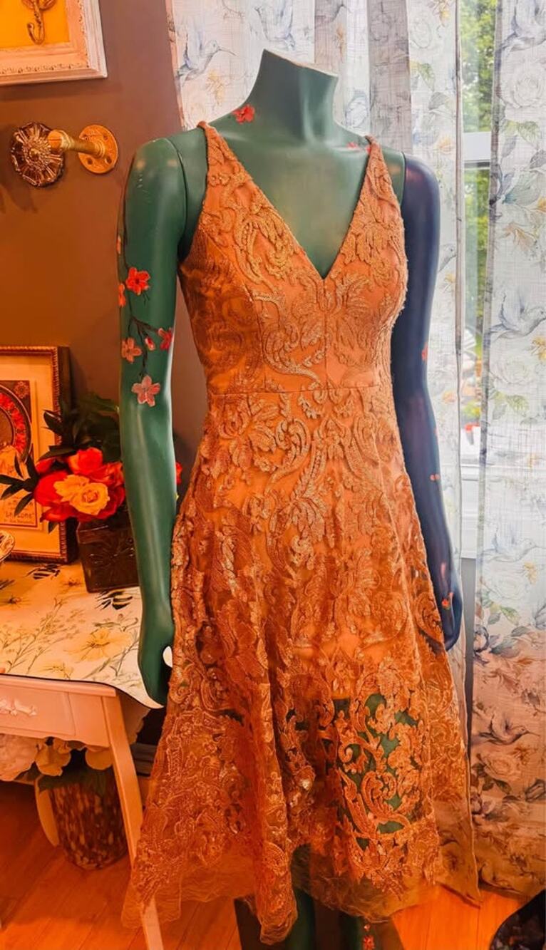 Dress The Population Goldi Nude & Gold Sequin Lace Cocktail Dress XS ✨🥂